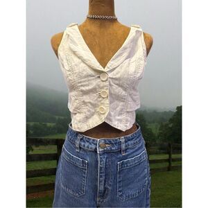 Vintage Y2K Pinstripe Halter Festival Rave Guess button up Tank Top Vest
